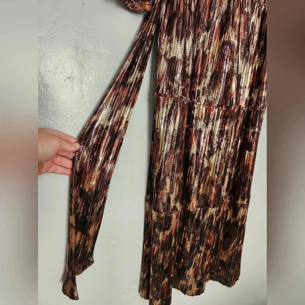 Johnny Was Tina Metallic Midi 3/4 Sleeve Wrap Dress sz M - Picture 7 of 8